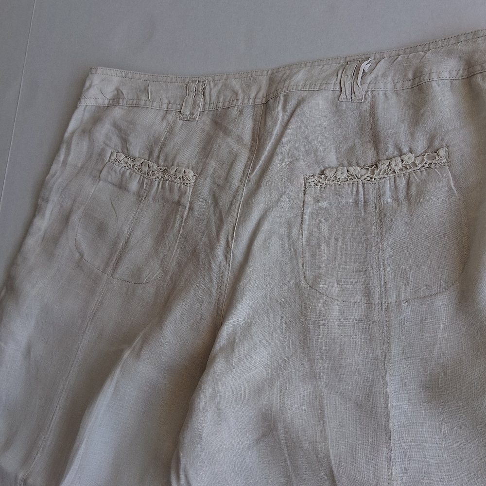 Light Beige Women's Linen Blend Wide Leg Pants - Picture 13 of 14